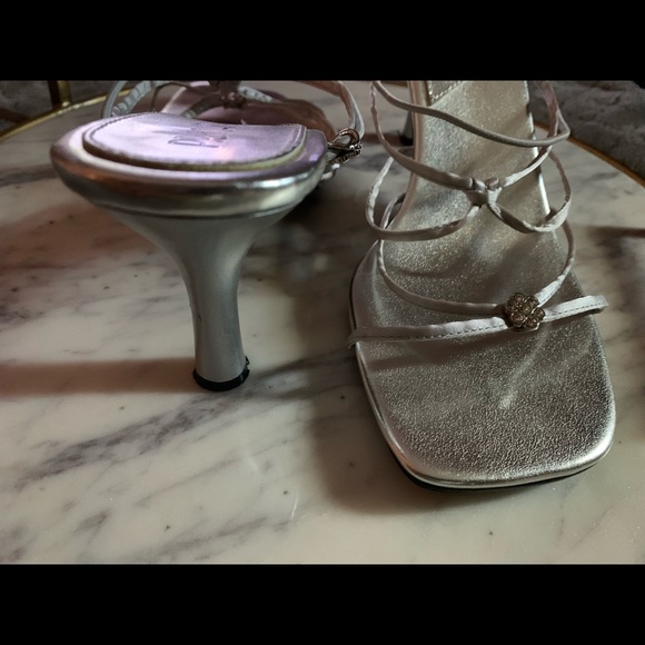 PRIMA Silver Rhinestone Strappy Heeled Sandals - Picture 3 of 5